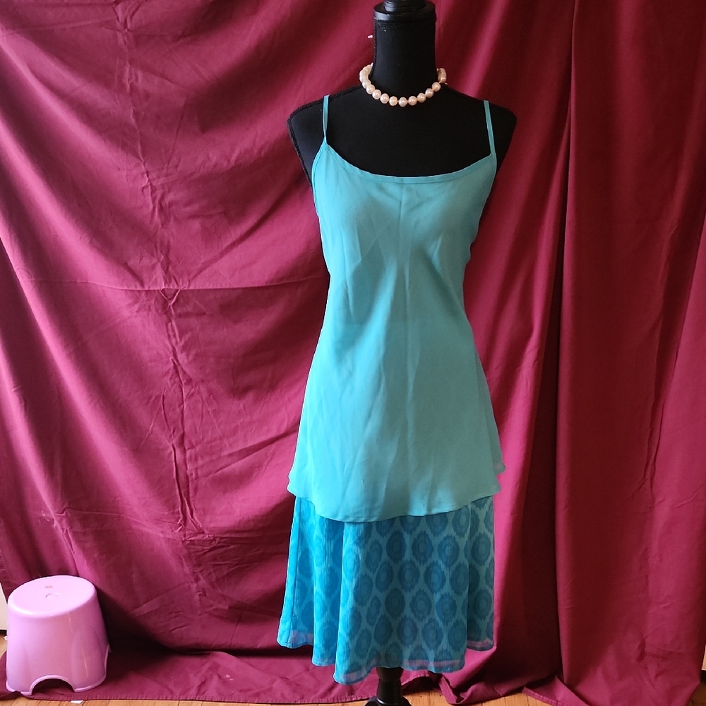 Jaclyn Smith Teal Layered Dress with Spaghetti Straps
